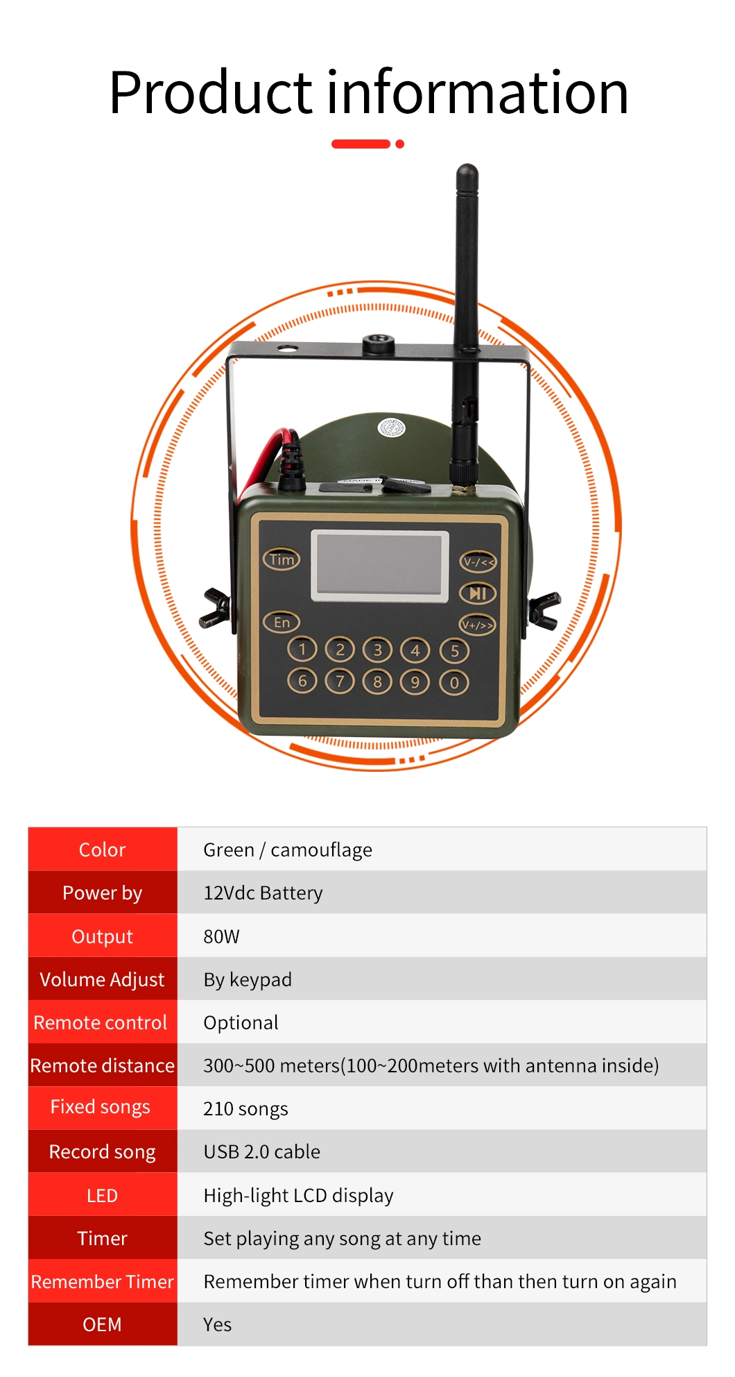 Wholesale 80W Bird Sound MP3 Hunting Speaker Can Be Customized Logo Electronic Bird Call Equipment Quail Sound Birdsong